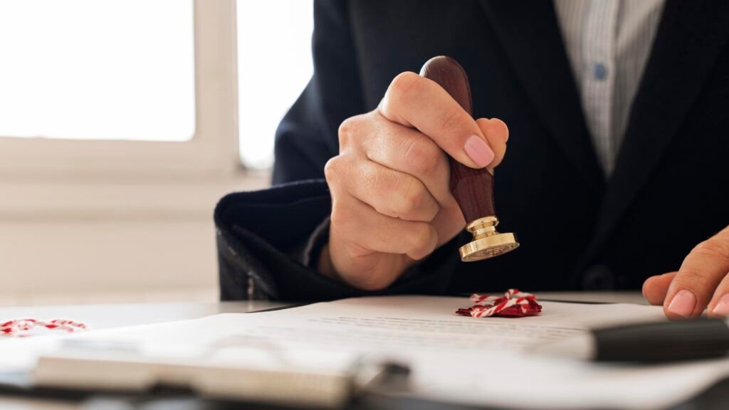 person-using-wax-seal-certificate notario poniendo un sello de cera encima de un testamento